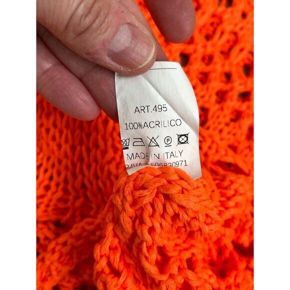 Cecile Wang France Bright Orange Crochet Knit Sweater Made in Italy, Boho Resort - Picture 7 of 9